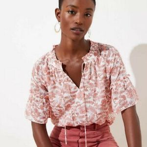 LOFT floral boho ruffle sleeve blouse